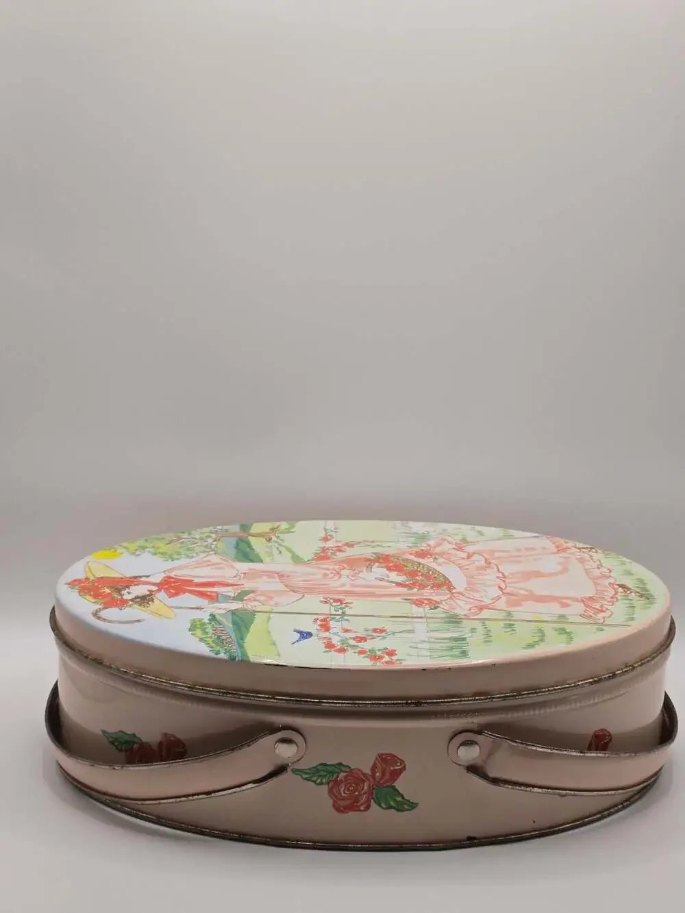 VTG Deer Park Baking Co. Picnic Cookie Tin with Shepherdess Illustration